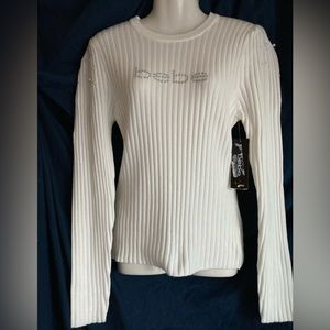 NWT White Sweater with Pearls on Shoulders by bebe sz Medium